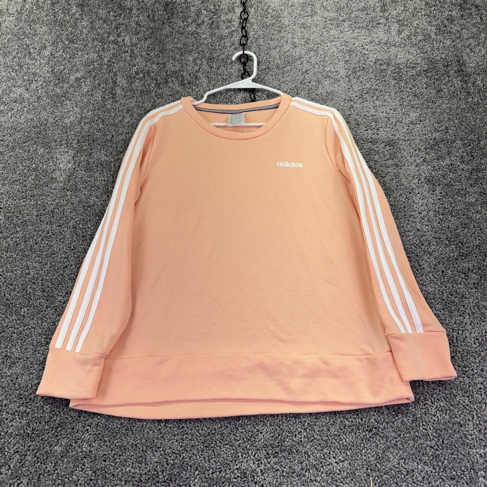 Adidas Sweatshirt Womens Medium Pink Fleece Pullover 3-Stripes Logo Crew Neck